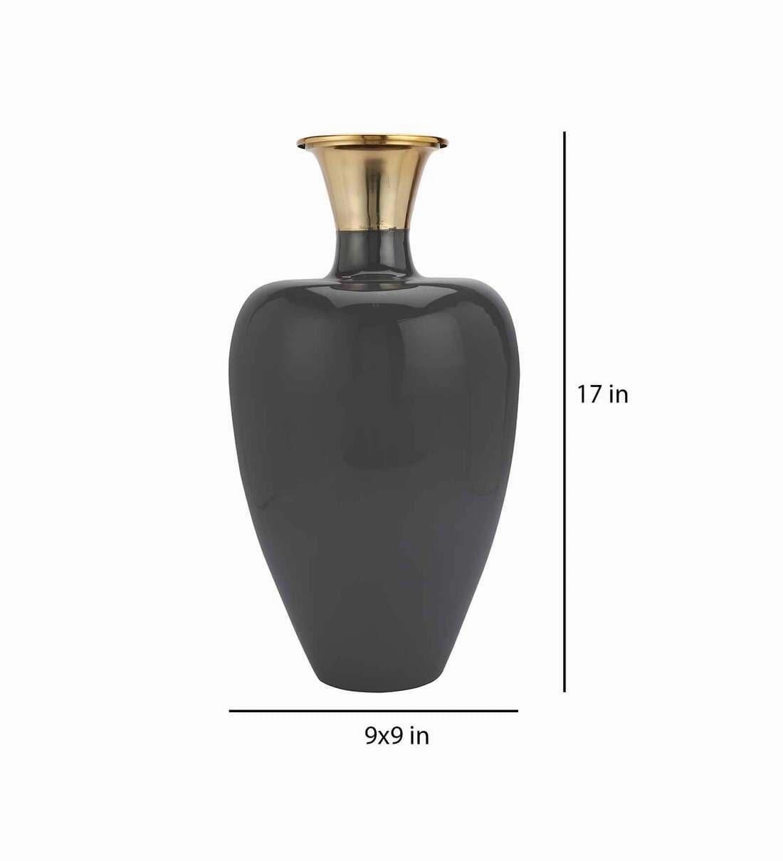 Urn Deidra Dim Grey Metal & Brass Vase Finger Painted Enamel,