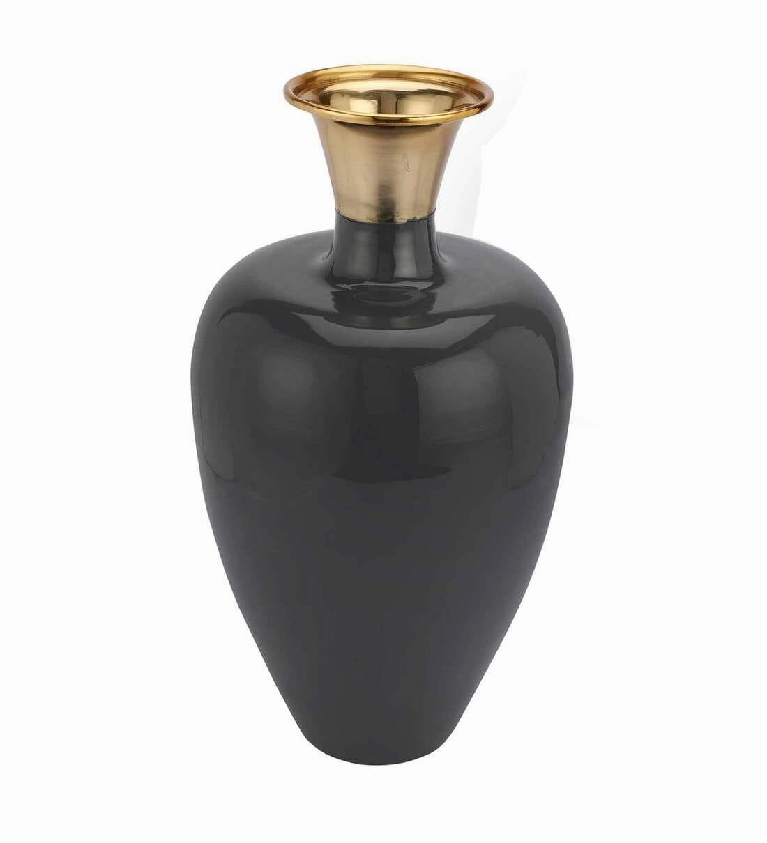 Urn Deidra Dim Grey Metal & Brass Vase Finger Painted Enamel,
