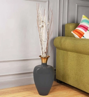 Urn Deidra Dim Grey Metal & Brass Vase Finger Painted Enamel, outdoor greenery  