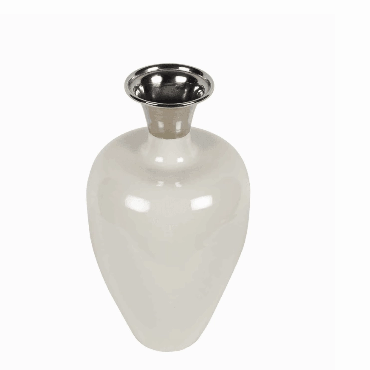 Urn Deidra Fawn White & Brass Vase Finger Painted Enamel,