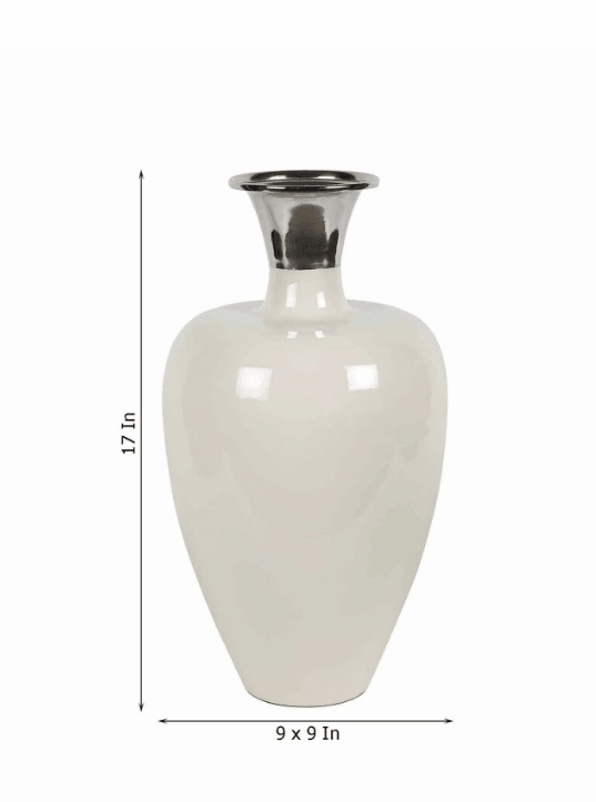 Urn Deidra Fawn White & Brass Vase Finger Painted Enamel,