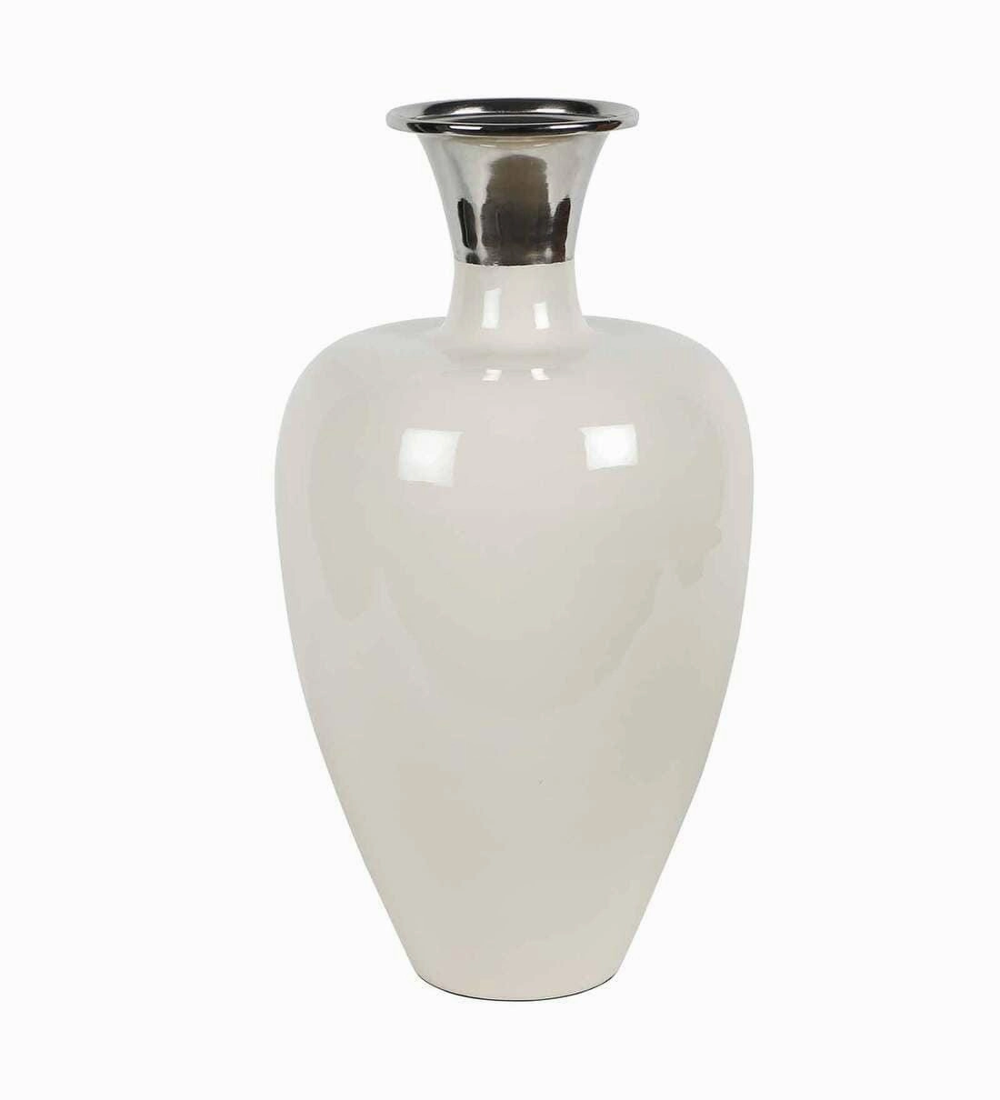 Urn Deidra Fawn White & Brass Vase Finger Painted Enamel,