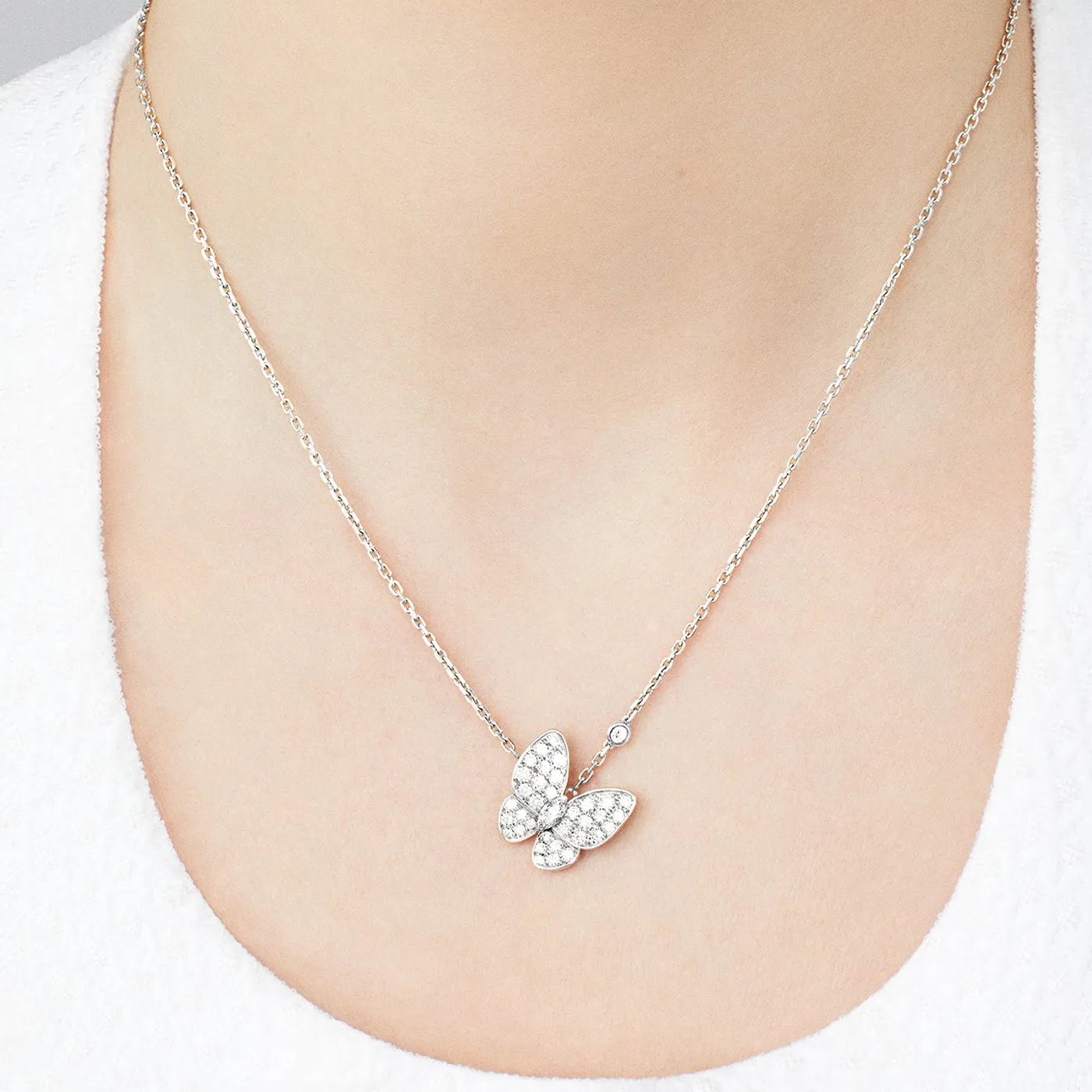 Van Cleef & Arpels 0.88ct Round and Marquise-Cut Diamond Two Butterfly Pendant