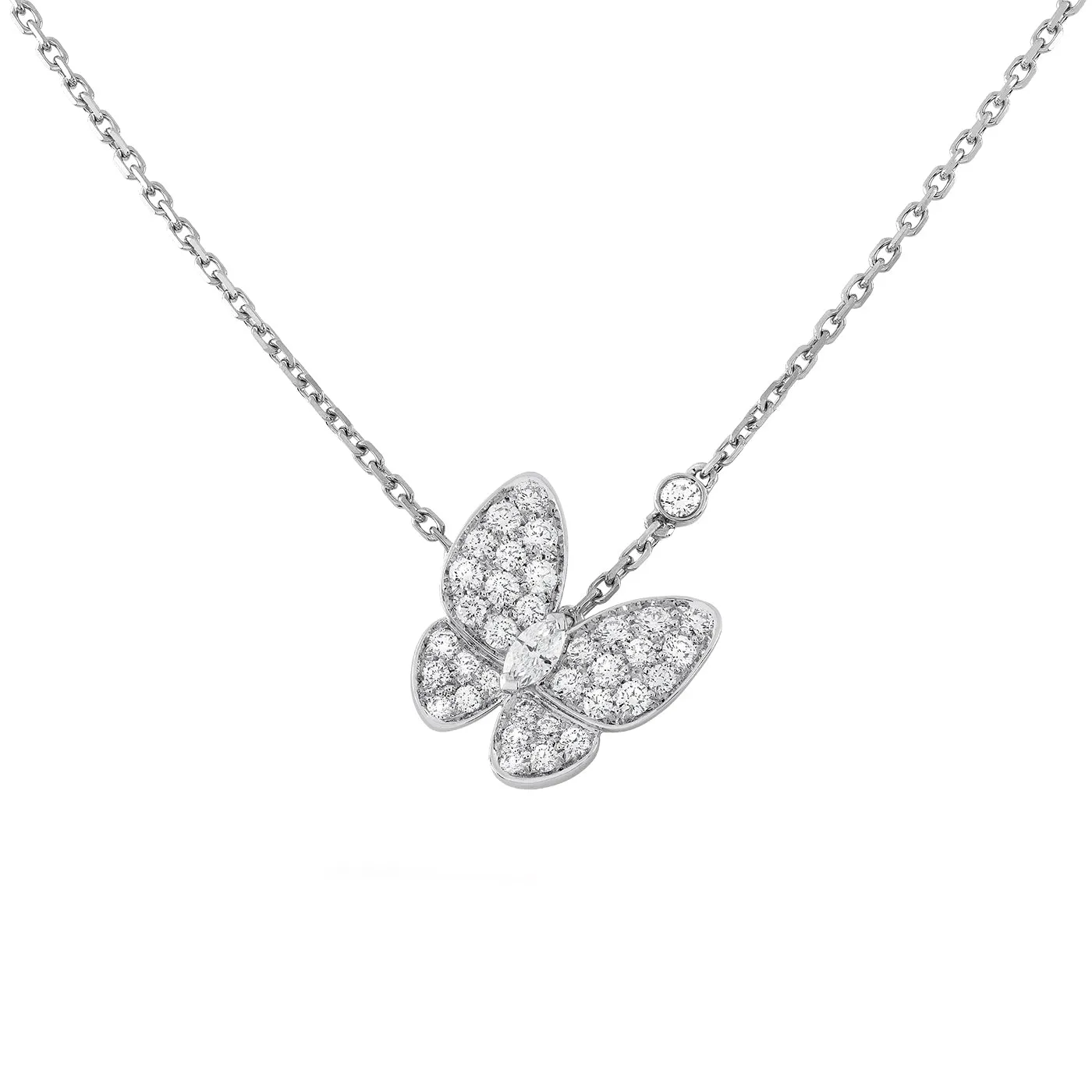 Van Cleef & Arpels 0.88ct Round and Marquise-Cut Diamond Two Butterfly Pendant