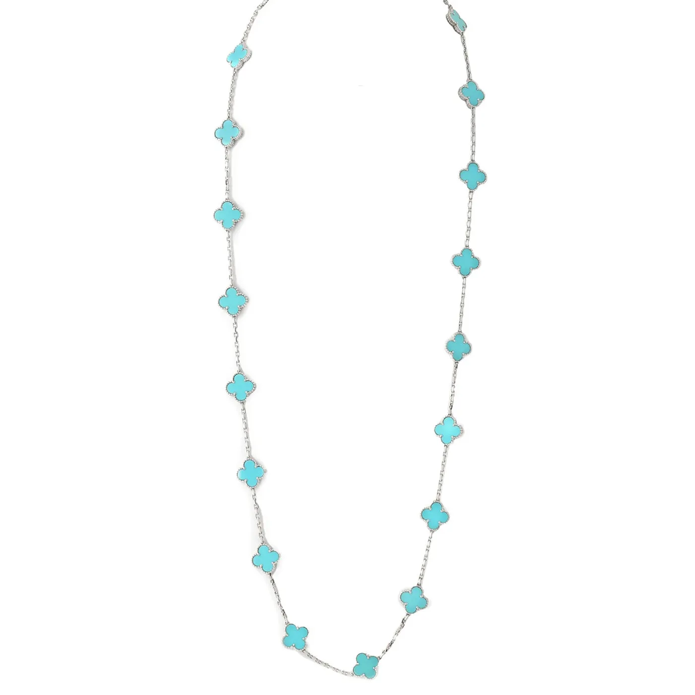 Van Cleef & Arpels 20 Motif Turquoise Vintage Alhambra Necklace 18k White Gold