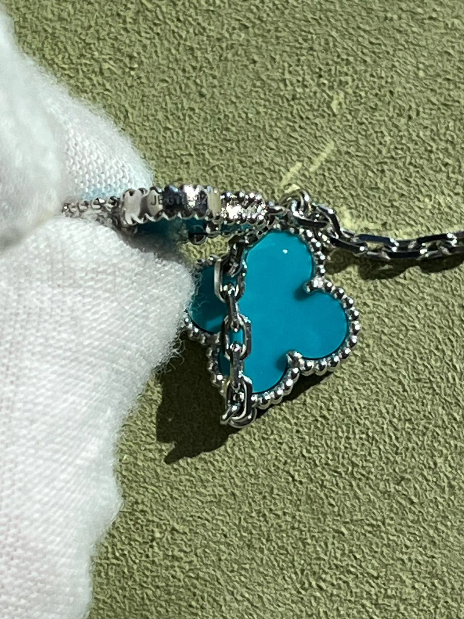 Van Cleef & Arpels 20 Motif Turquoise Vintage Alhambra Necklace 18k White Gold