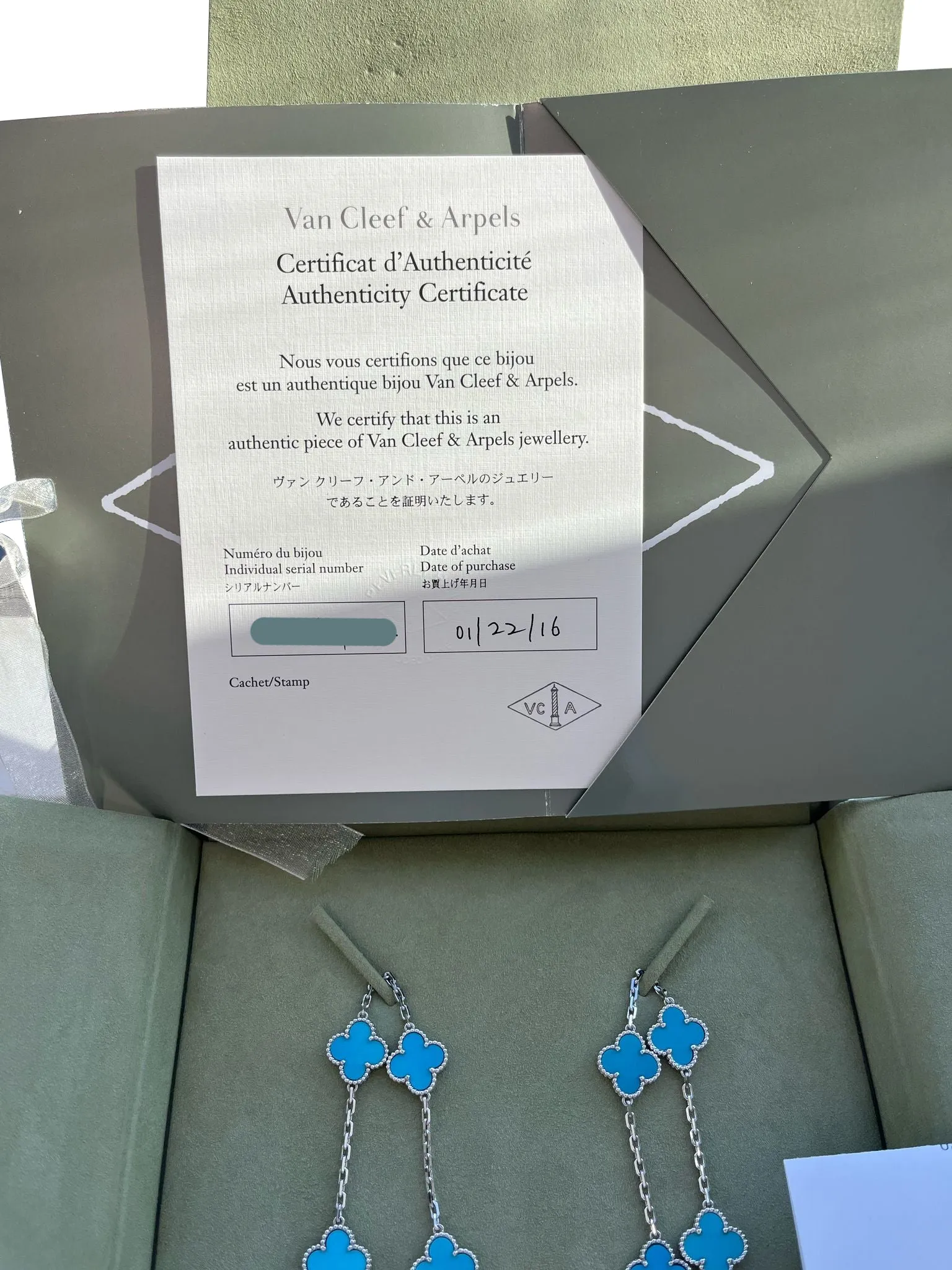 Van Cleef & Arpels 20 Motif Turquoise Vintage Alhambra Necklace 18k White Gold