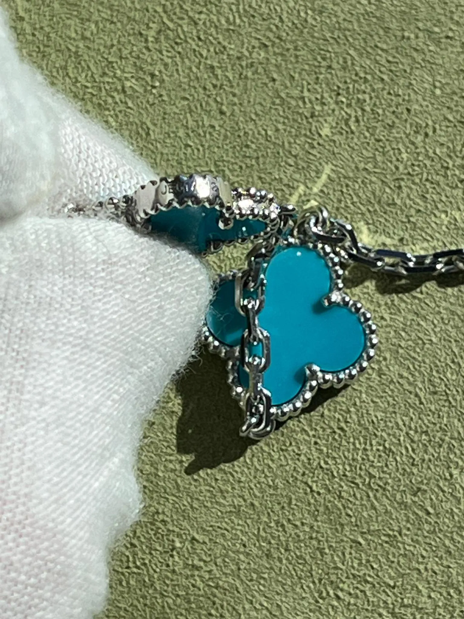 Van Cleef & Arpels 20 Motif Turquoise Vintage Alhambra Necklace 18k White Gold
