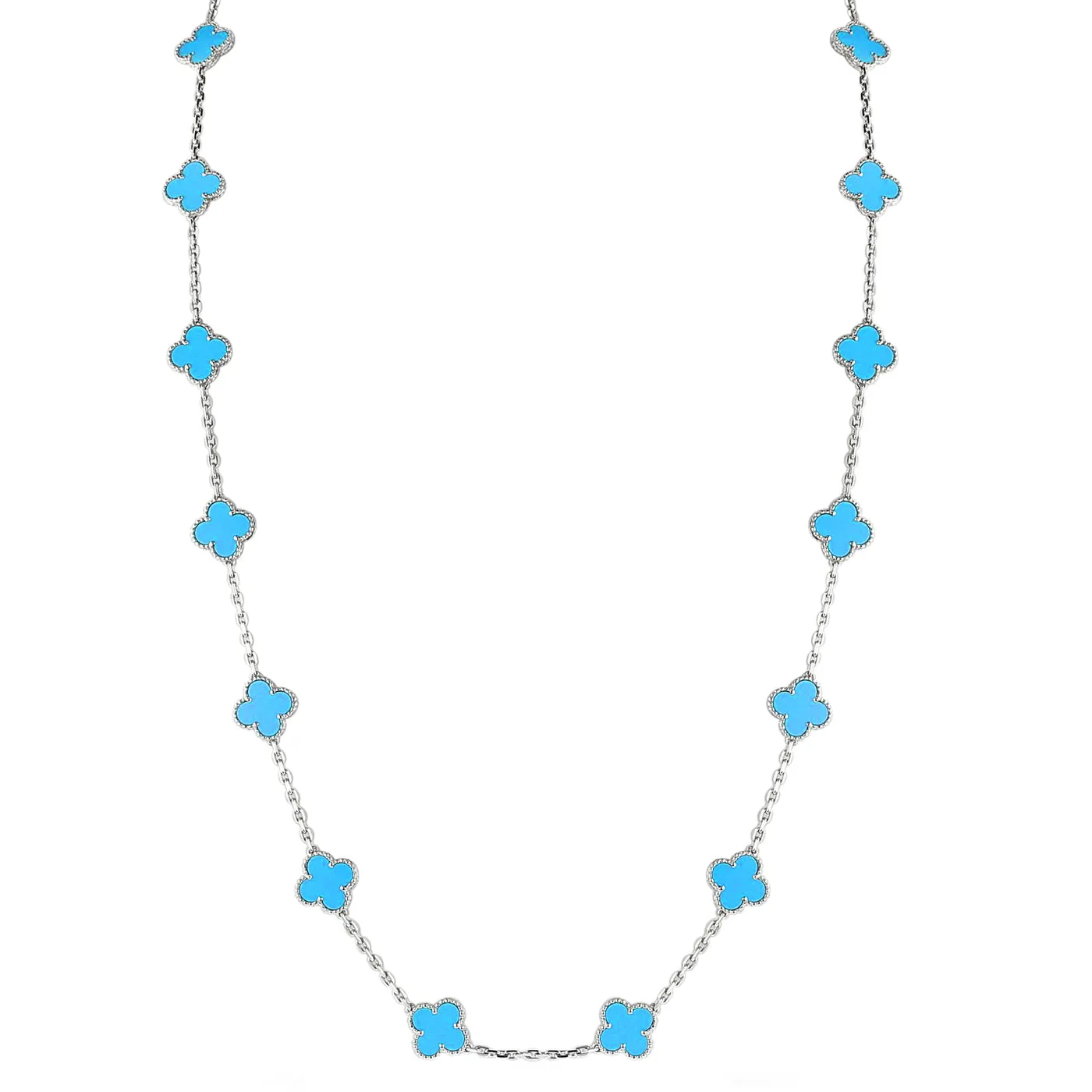 Van Cleef & Arpels 20 Motif Turquoise Vintage Alhambra Necklace 18k White Gold