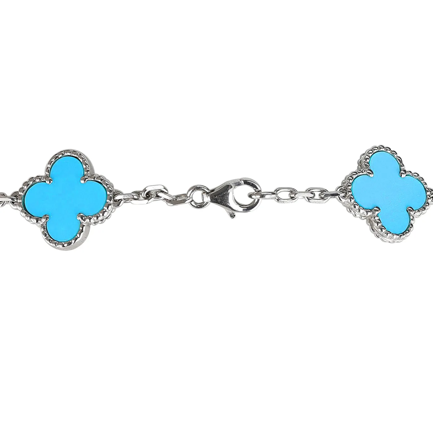 Van Cleef & Arpels 20 Motif Turquoise Vintage Alhambra Necklace 18k White Gold