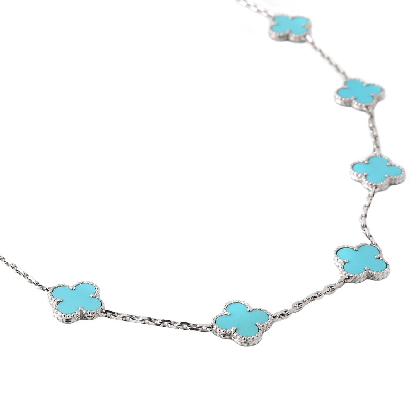 Van Cleef & Arpels 20 Motif Turquoise Vintage Alhambra Necklace 18k White Gold