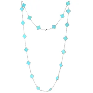 Van Cleef & Arpels 20 Motif Turquoise Vintage Alhambra Necklace 18k White Gold