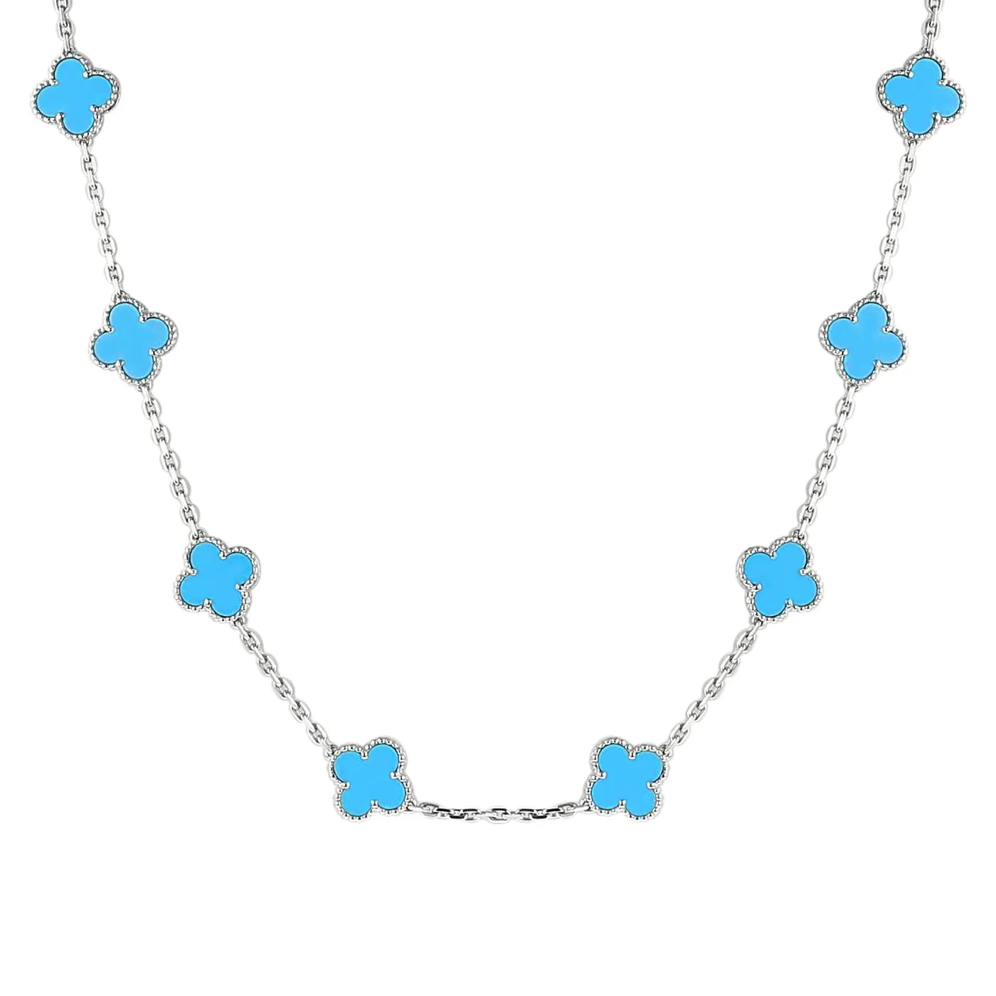 Van Cleef & Arpels 20 Motif Turquoise Vintage Alhambra Necklace 18k White Gold