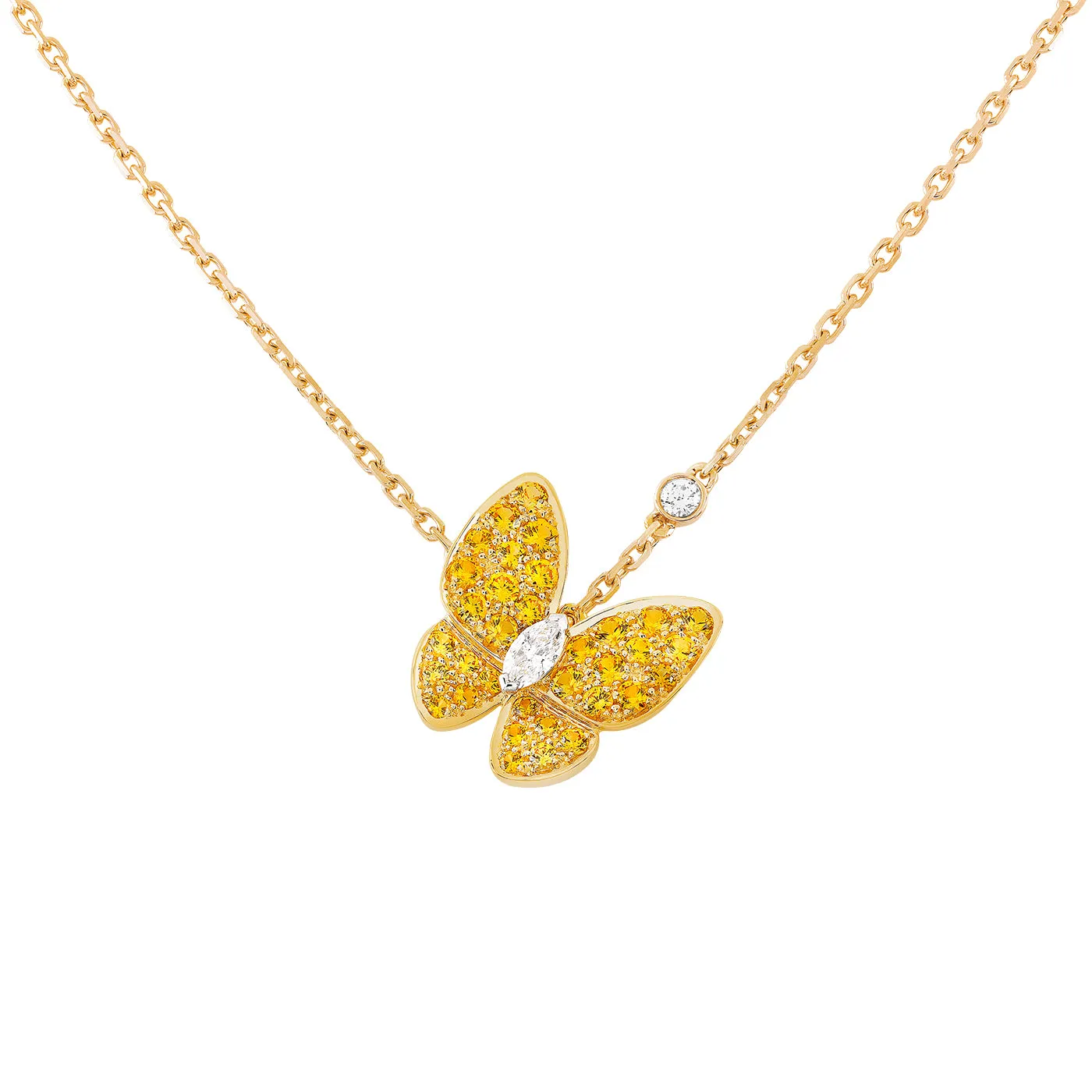 Van Cleef & Arpels Gold Round and Marquise-Cut Diamonds Two Butterfly Pendant