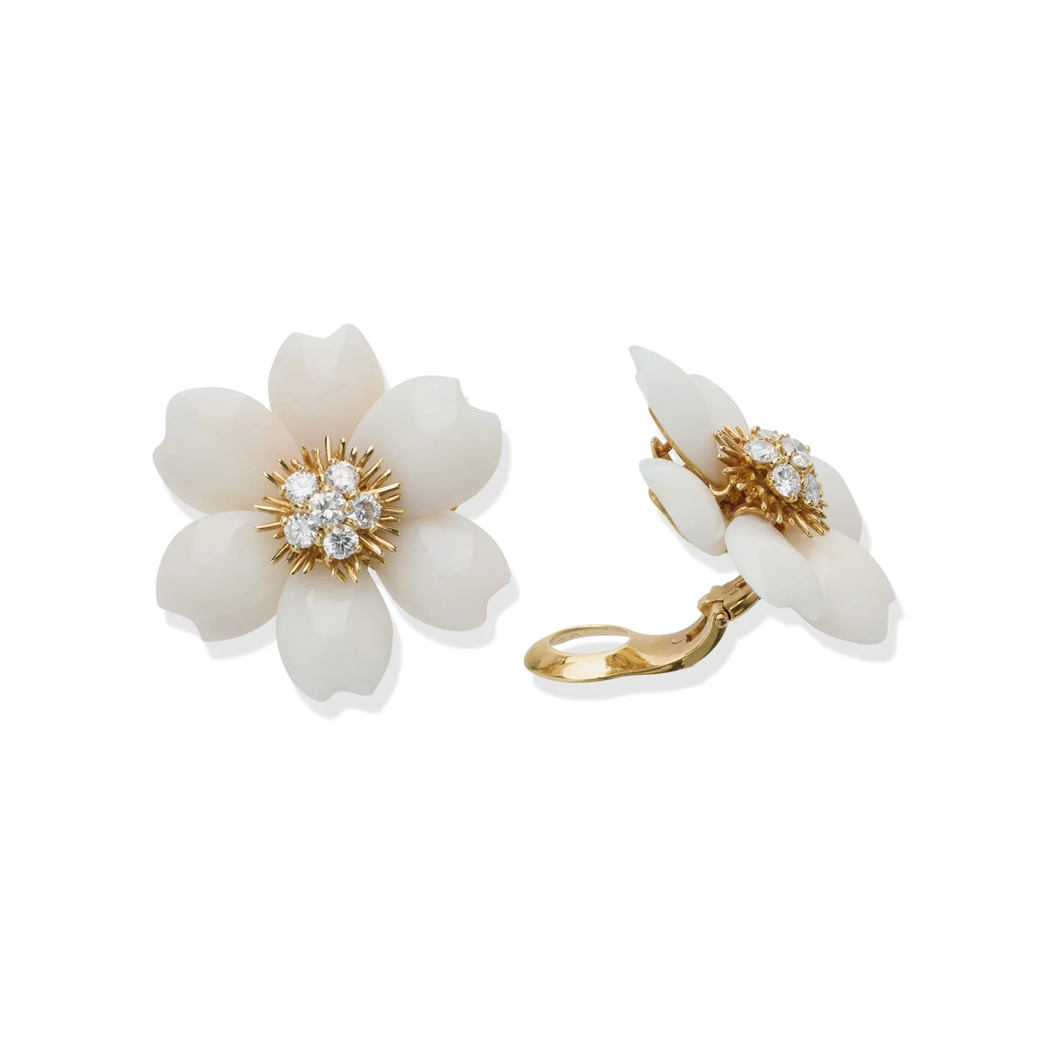 Van Cleef & Arpels "Rose de Nol" White Coral Clip Earrings