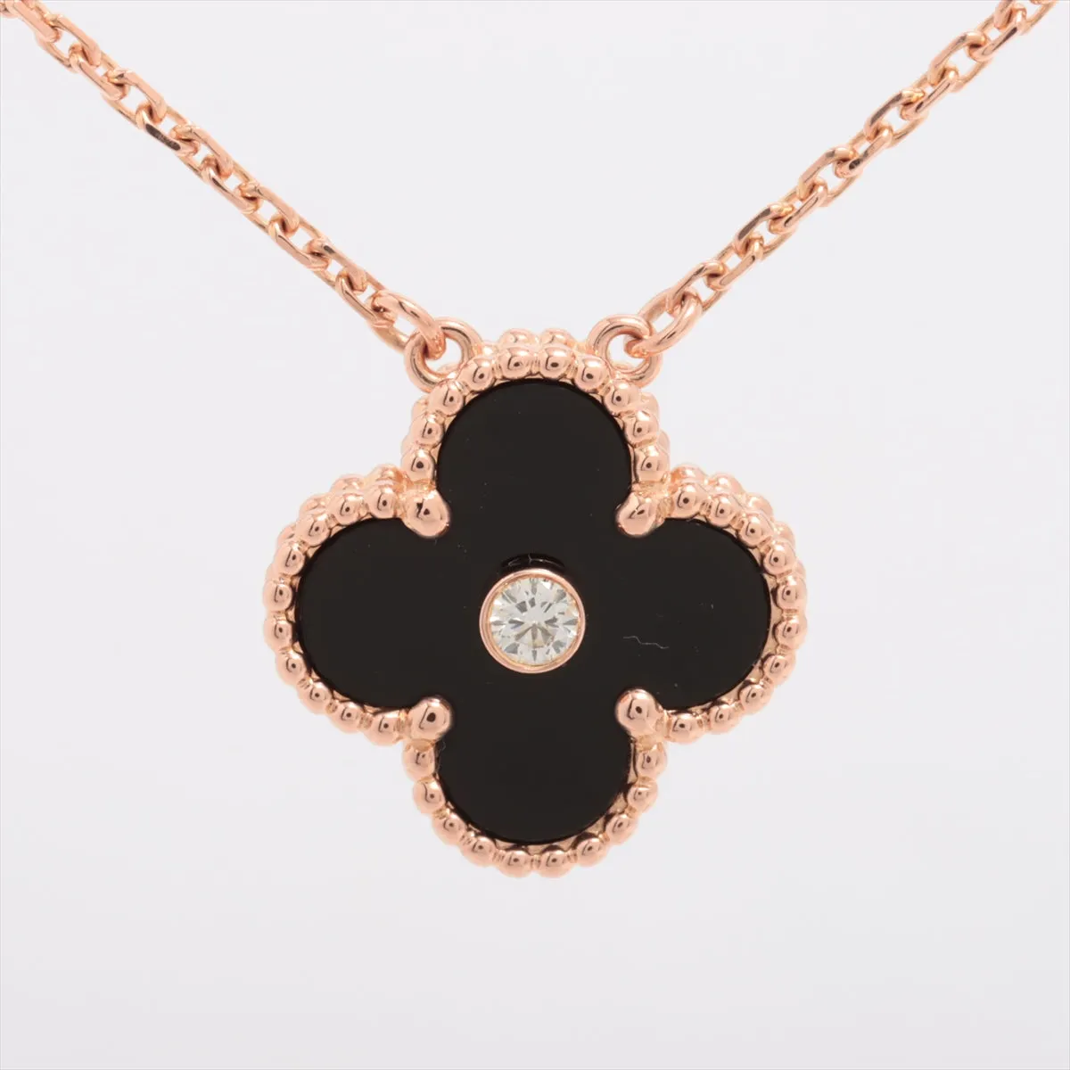 Van Cleef & Arpels Vintage Alhambra Onyx Diamond Holiday Pendant Necklace 2016