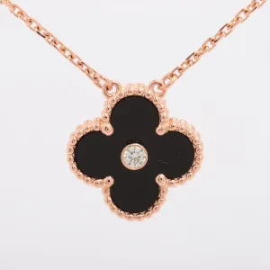 Van Cleef & Arpels Vintage Alhambra Onyx Diamond Holiday Pendant Necklace 2016
