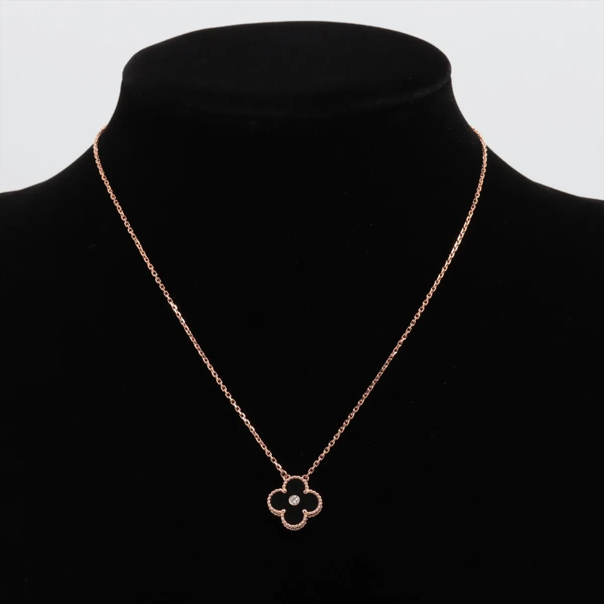 Van Cleef & Arpels Vintage Alhambra Onyx Diamond Holiday Pendant Necklace 2016