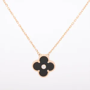 Van Cleef & Arpels Vintage Alhambra Onyx with Diamond Holiday Pendant Necklace 2016