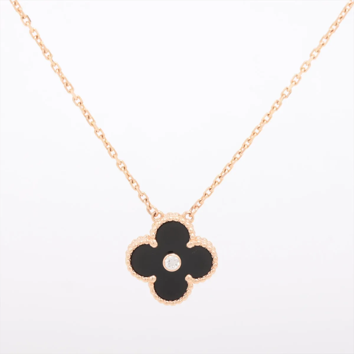 Van Cleef & Arpels Vintage Alhambra Onyx with Diamond Holiday Pendant Necklace 2016