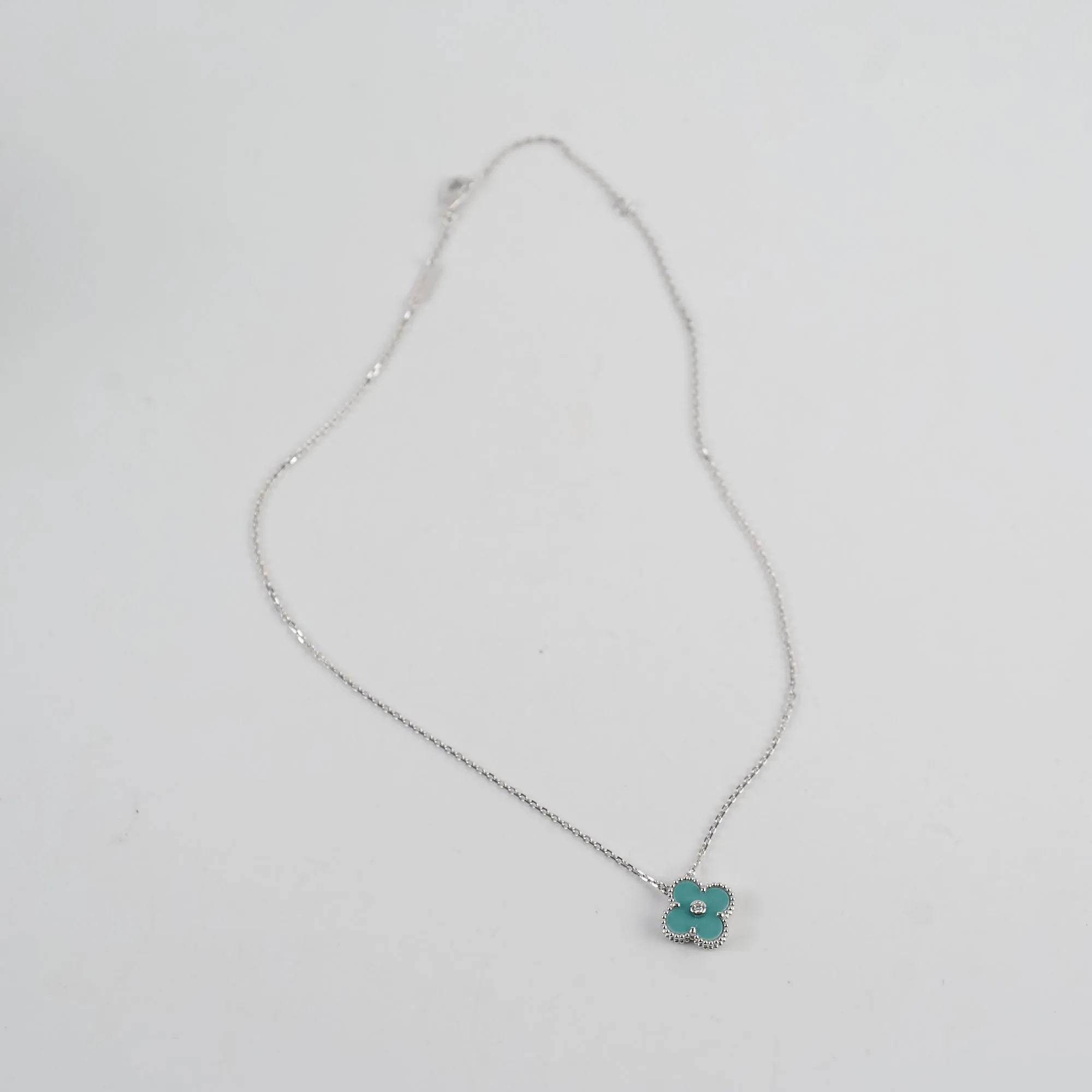 Van Cleef Arpels Vintage Alhambra Tiffany Blue Porcelain Diamond Necklace Holiday Pendant 2022