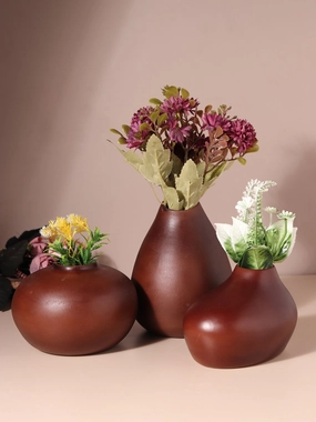 Varys Trio brown vase set outdoor greenery  