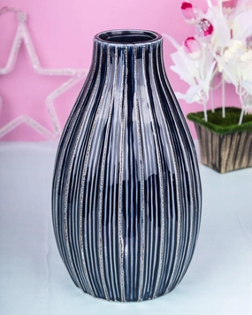 Vase, Modern Design, Dark Blue, Ceramic dried green plant  