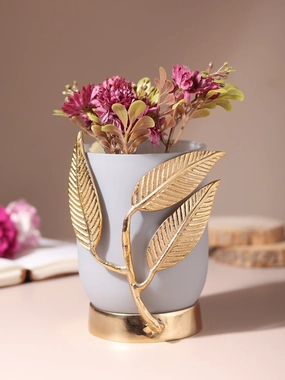 VersaLeaf Glass Vase and Candle Holder in grey & Gold outdoor greenery  