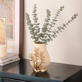 VersaLux Glass Vase and Candle Holder in cream & Gold outdoor greenery  