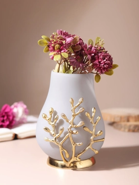 VersaLux Glass Vase and Candle Holder in Grey & Gold outdoor greenery  