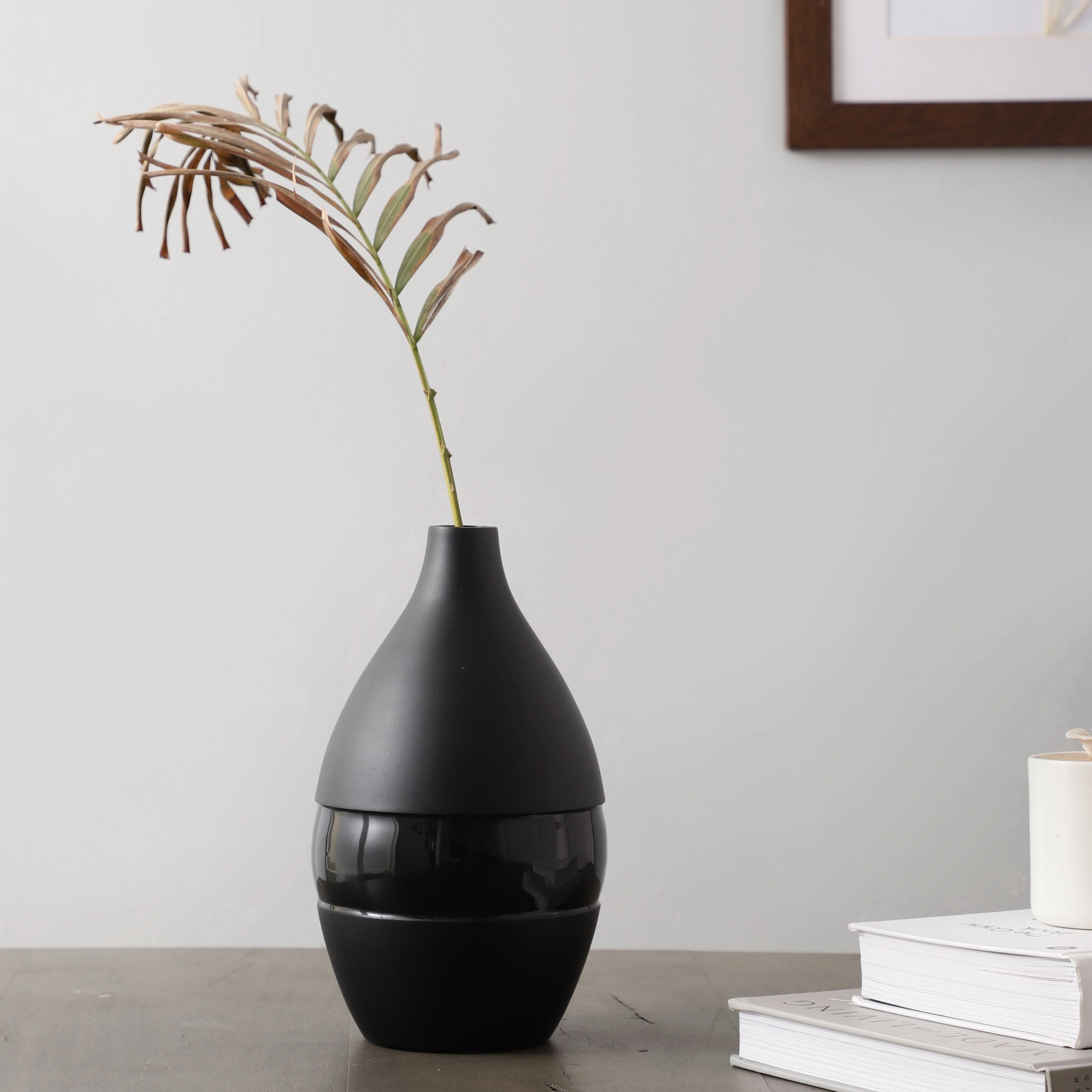 Vesera Black Enamel Vase outdoor greenery  