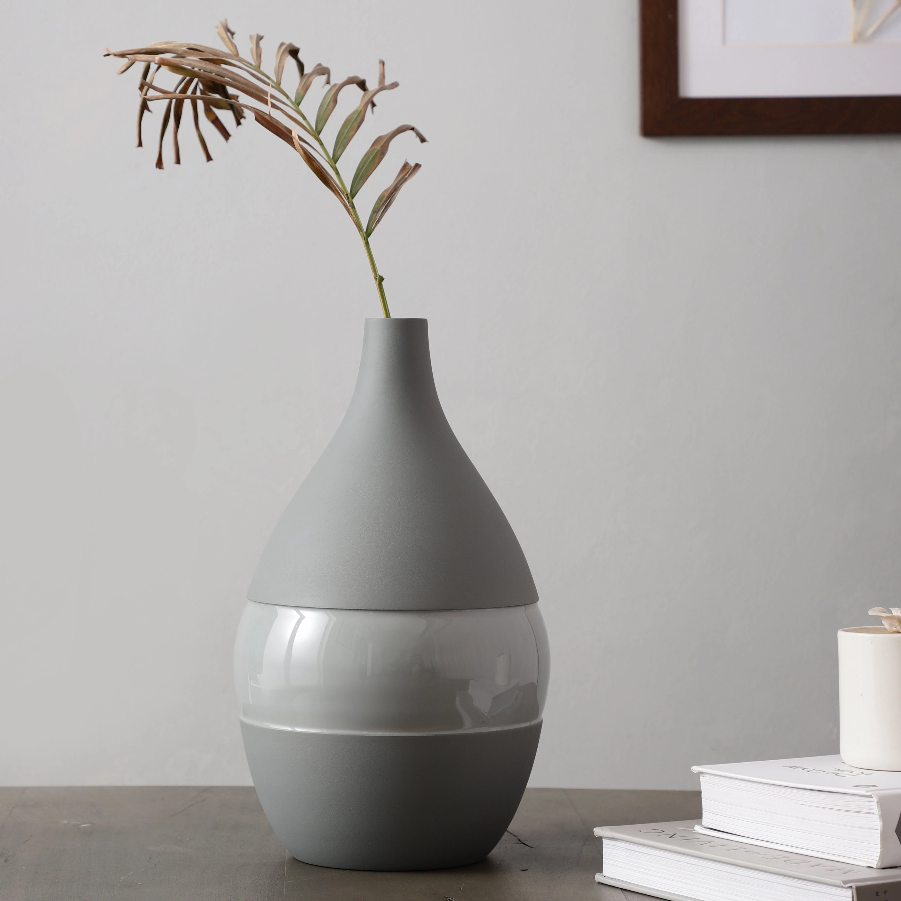 Vesera Grey Enamel Vase Large outdoor greenery  