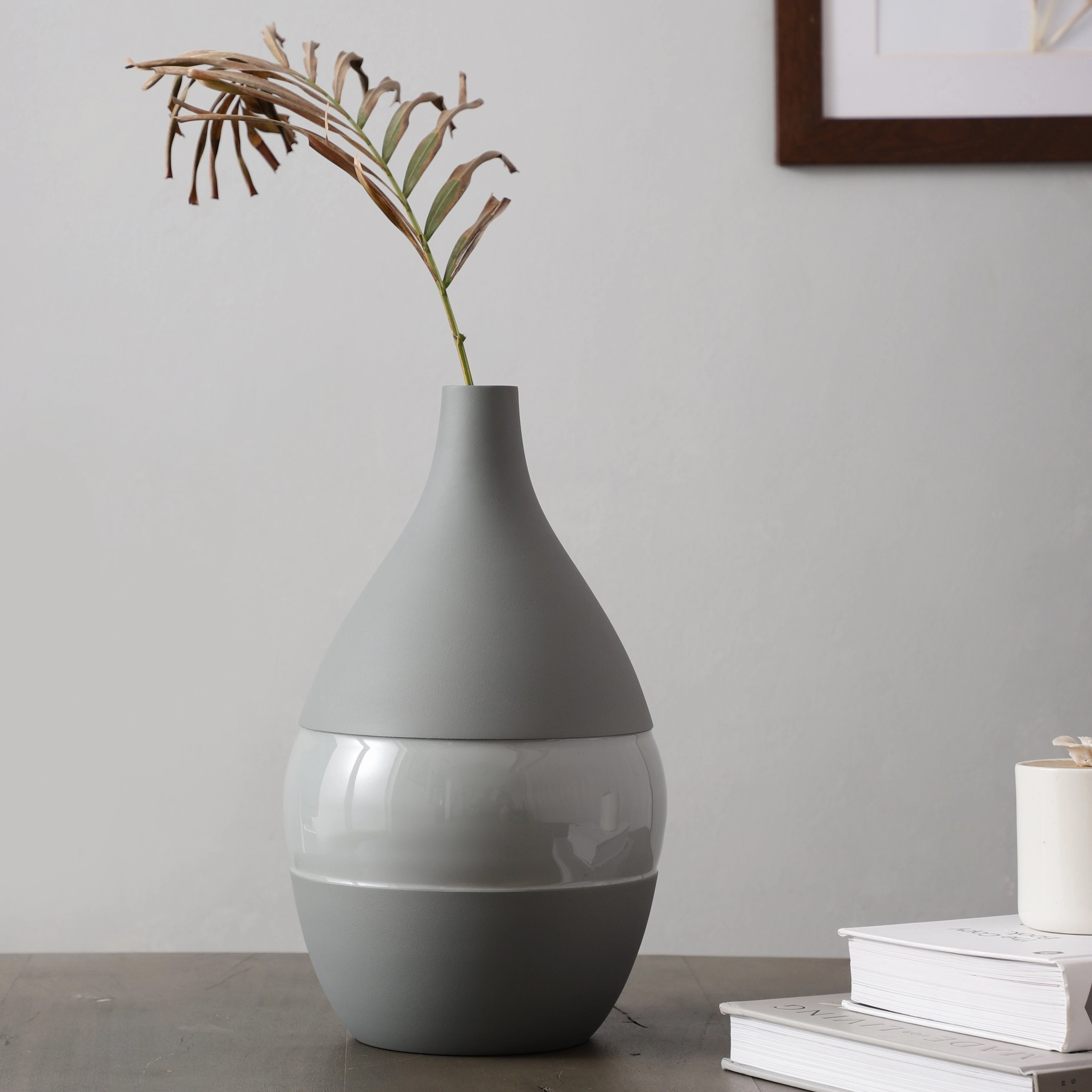 Vesera Grey Enamel Vase outdoor greenery  