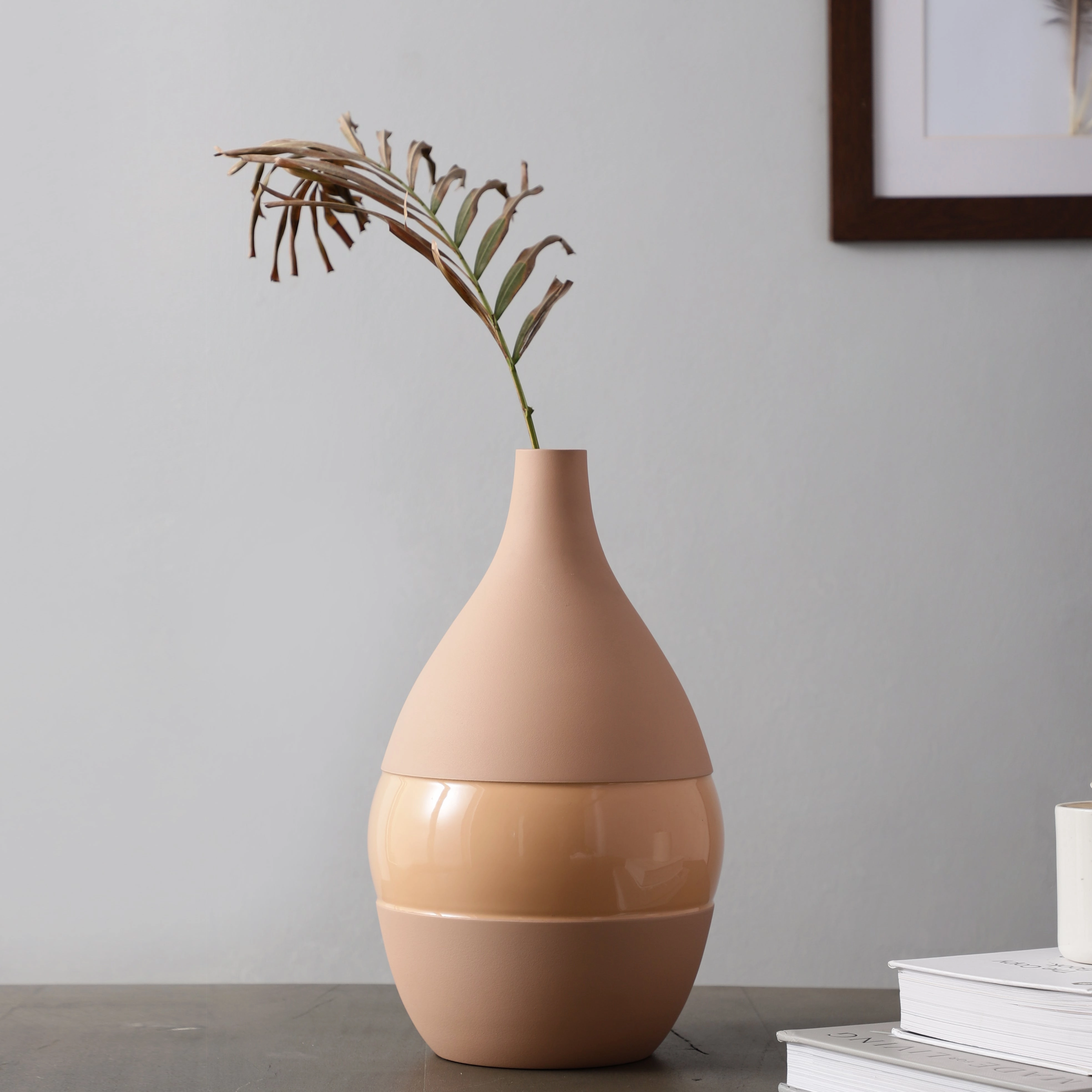 Vesera Peach Enamel Vase Large outdoor greenery  