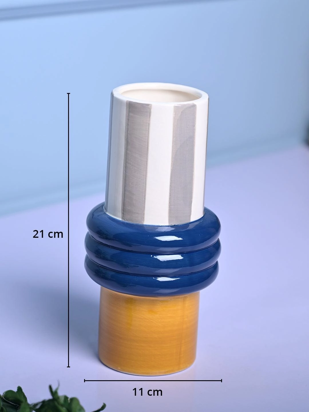 Vibrant Blue & Mustard Ceramic Vase