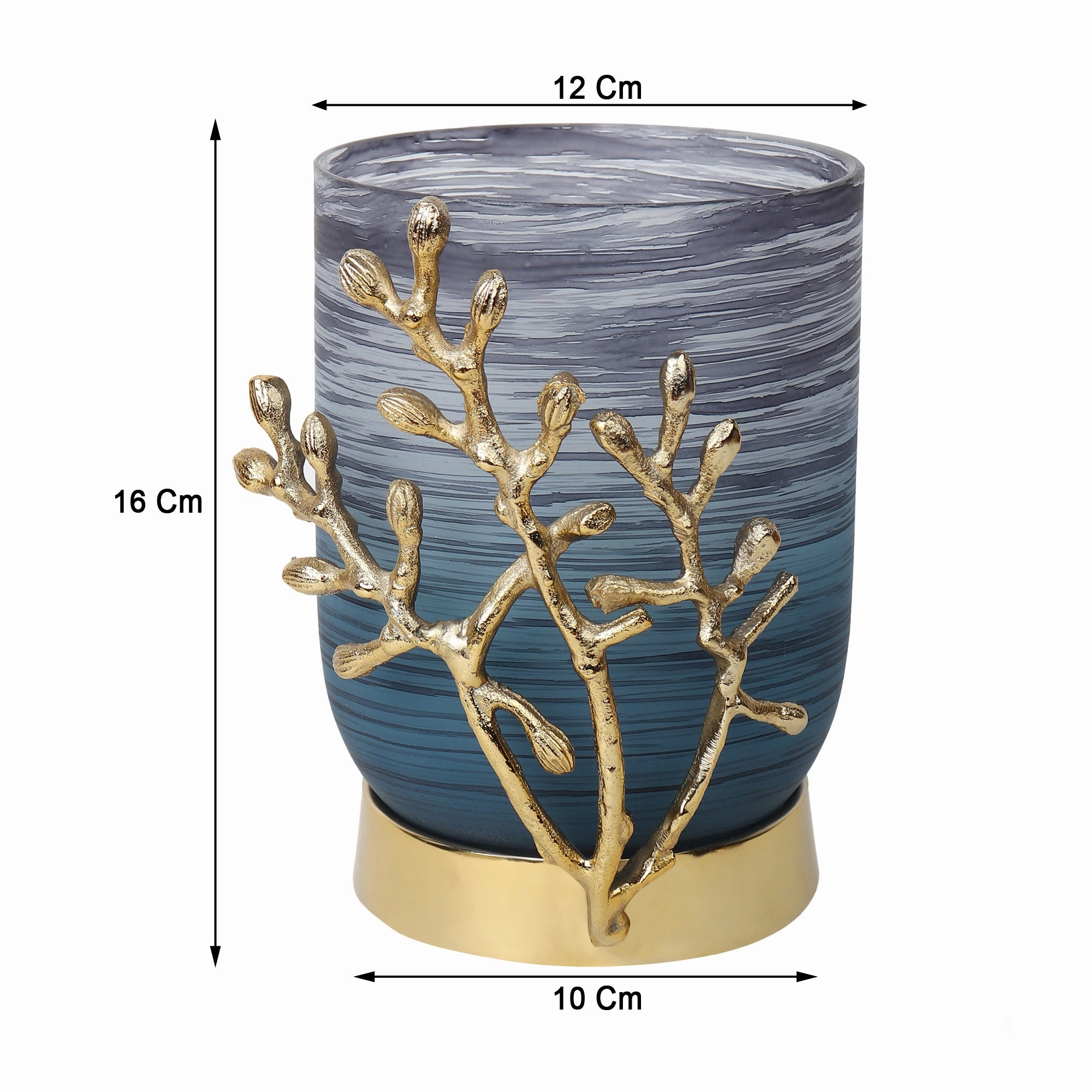 VinLux Glass Vase and Candle Holder in Wavy Grey & Gold