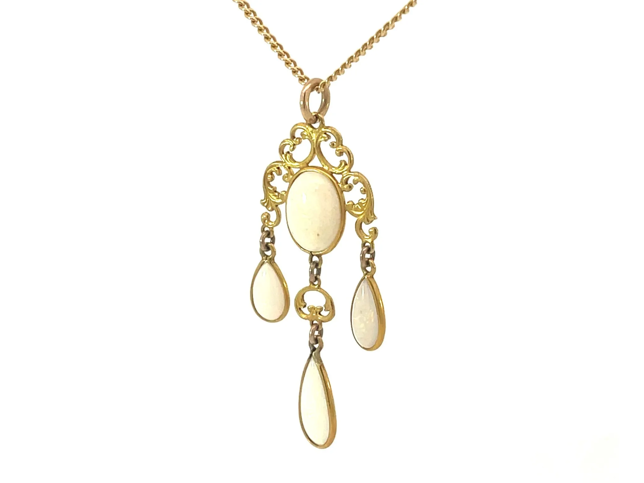 Vintage 4 Opal Drop Pendant Necklace 14k Yellow Gold