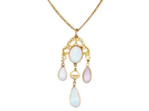 Vintage 4 Opal Drop Pendant Necklace 14k Yellow Gold