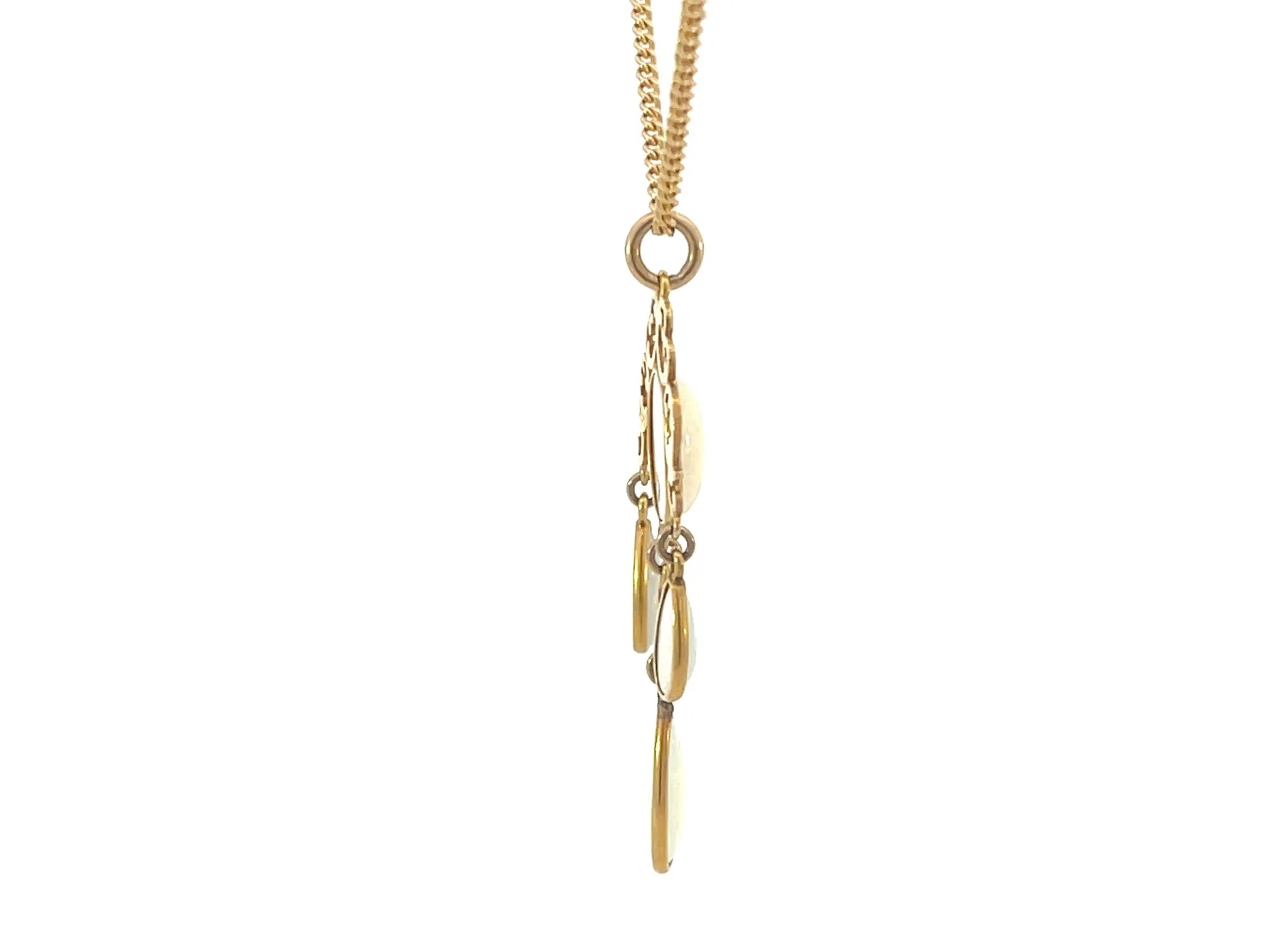 Vintage 4 Opal Drop Pendant Necklace 14k Yellow Gold