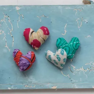 Vintage Cotton Kantha Heart Set dried flowers  