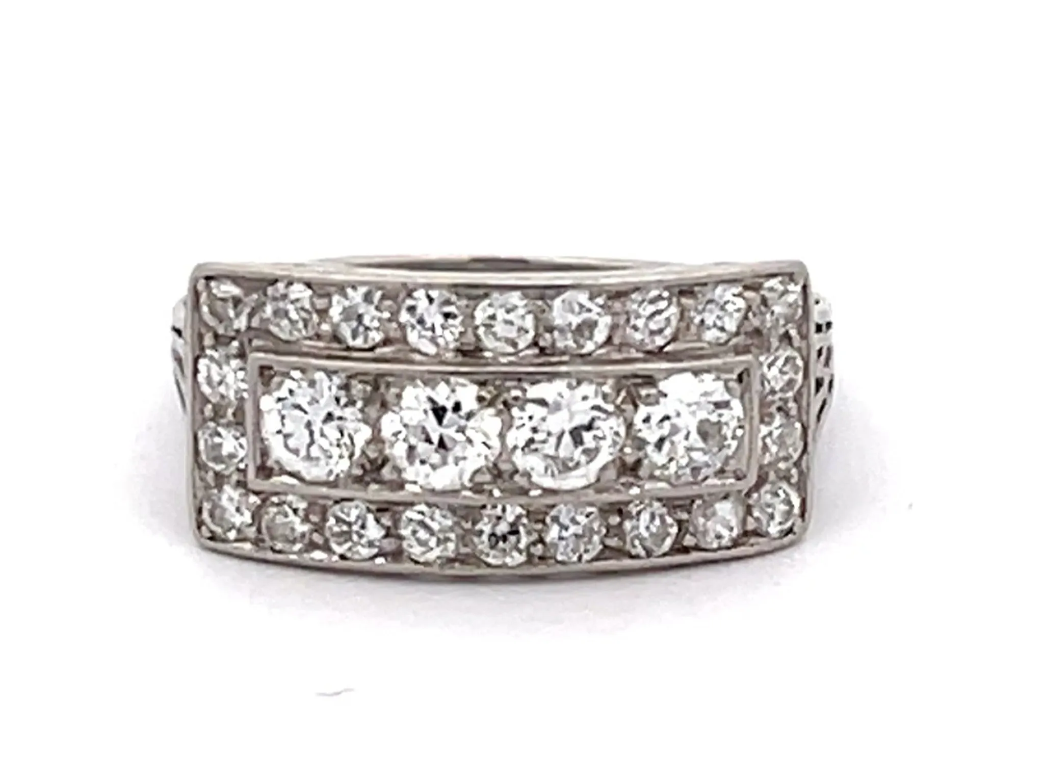 Vintage Diamond Wide Band Ring in Platinum