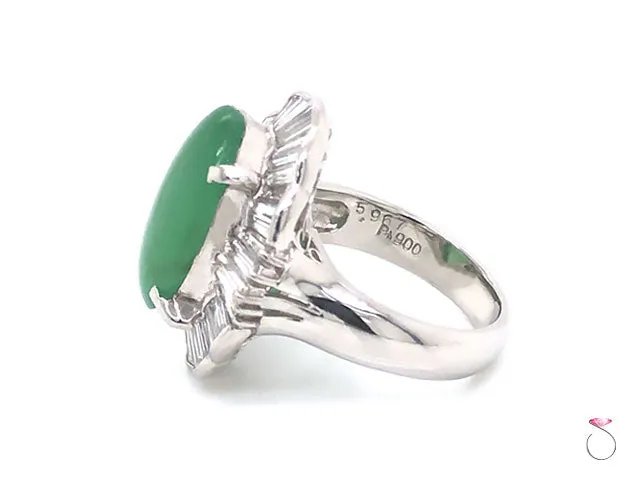 Vintage Grade A Apple Green Jadeite Jade Ballerina Diamond Ring, GIA Jade Report
