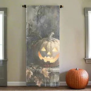 Vintage Jack O Lantern Vertical Canvas Scroll dried flowers  