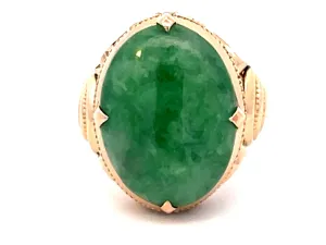Vintage Mottled Green Jade Ring in 14k Rose Gold