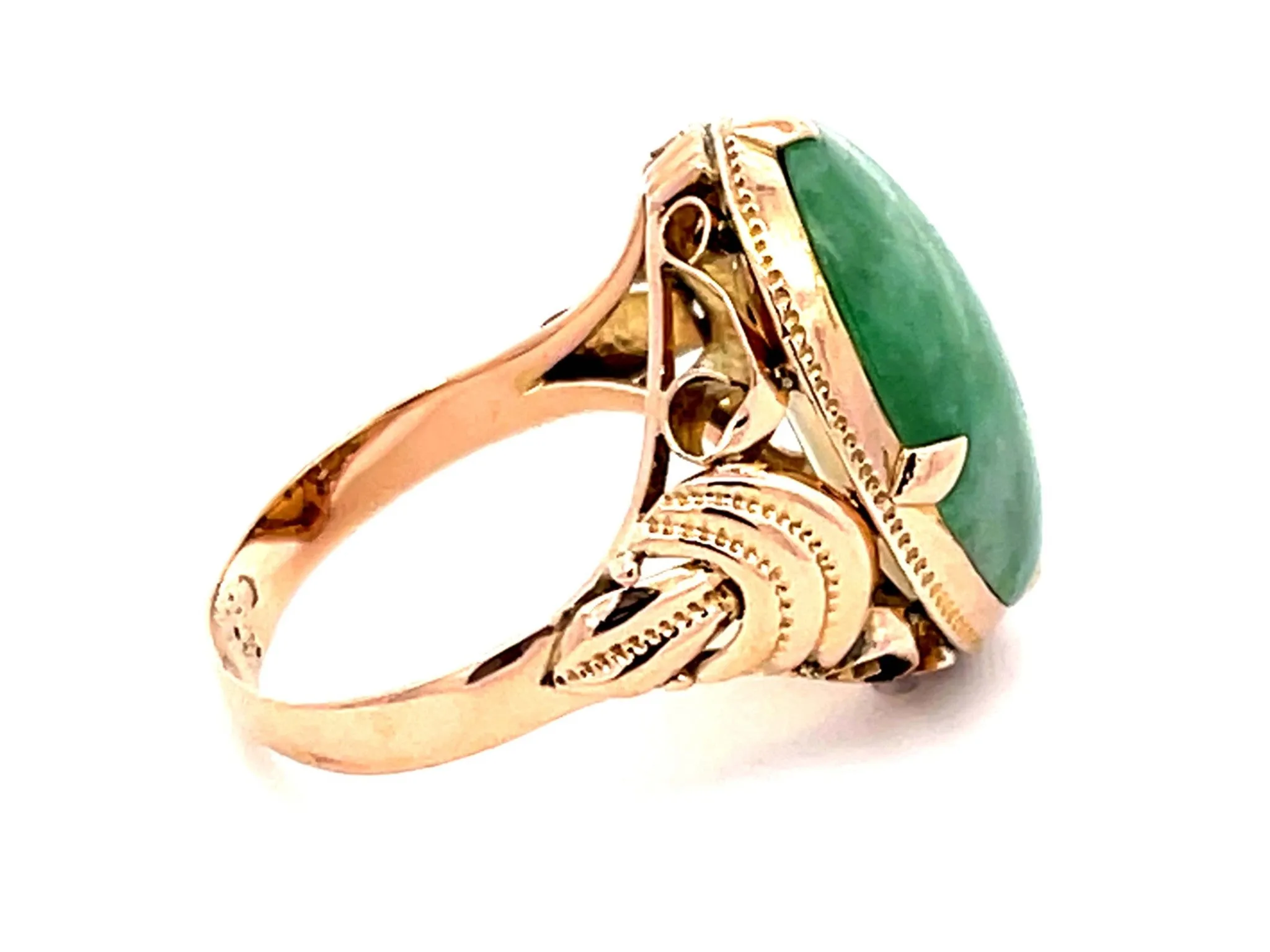 Vintage Mottled Green Jade Ring in 14k Rose Gold