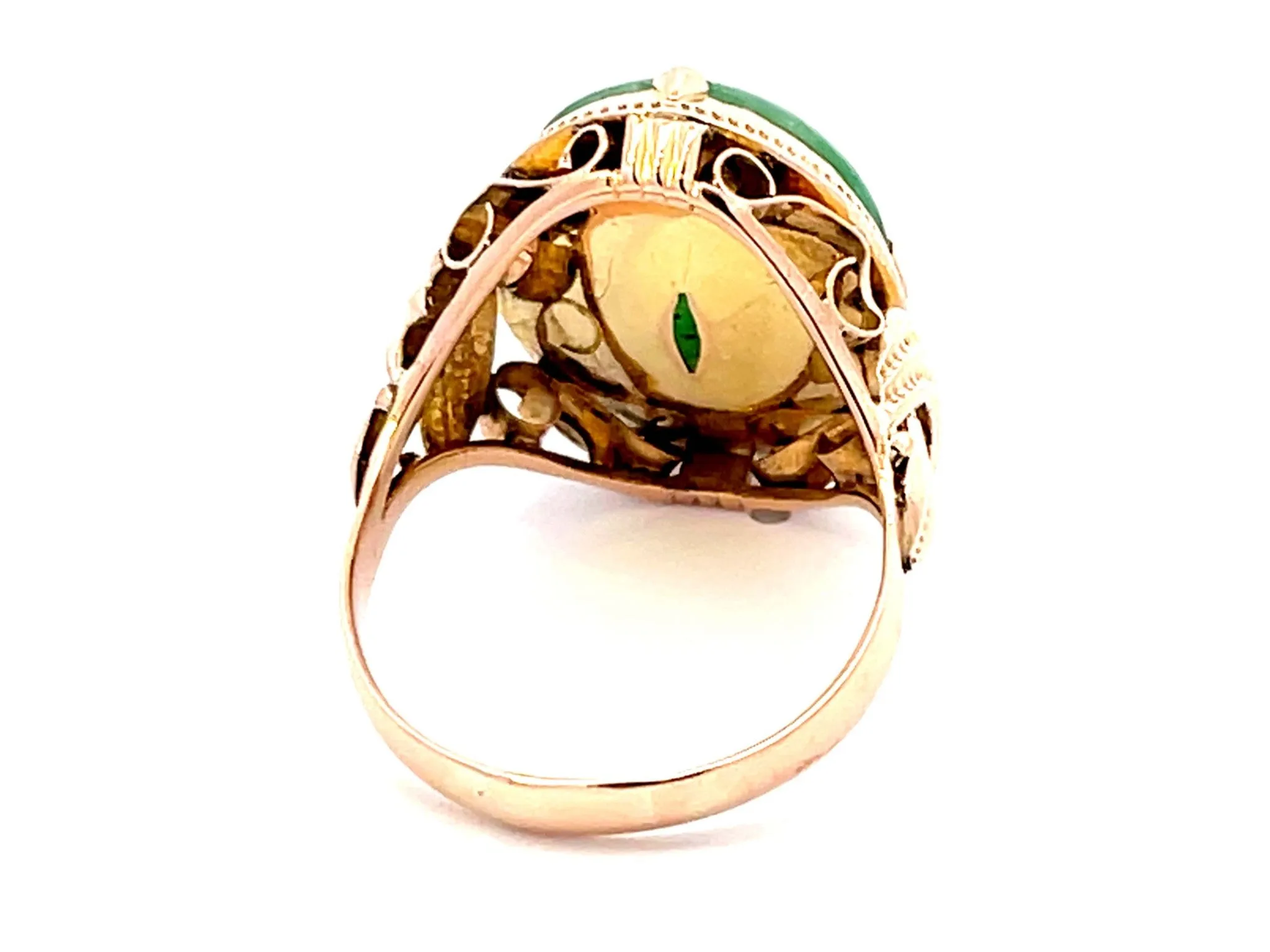 Vintage Mottled Green Jade Ring in 14k Rose Gold