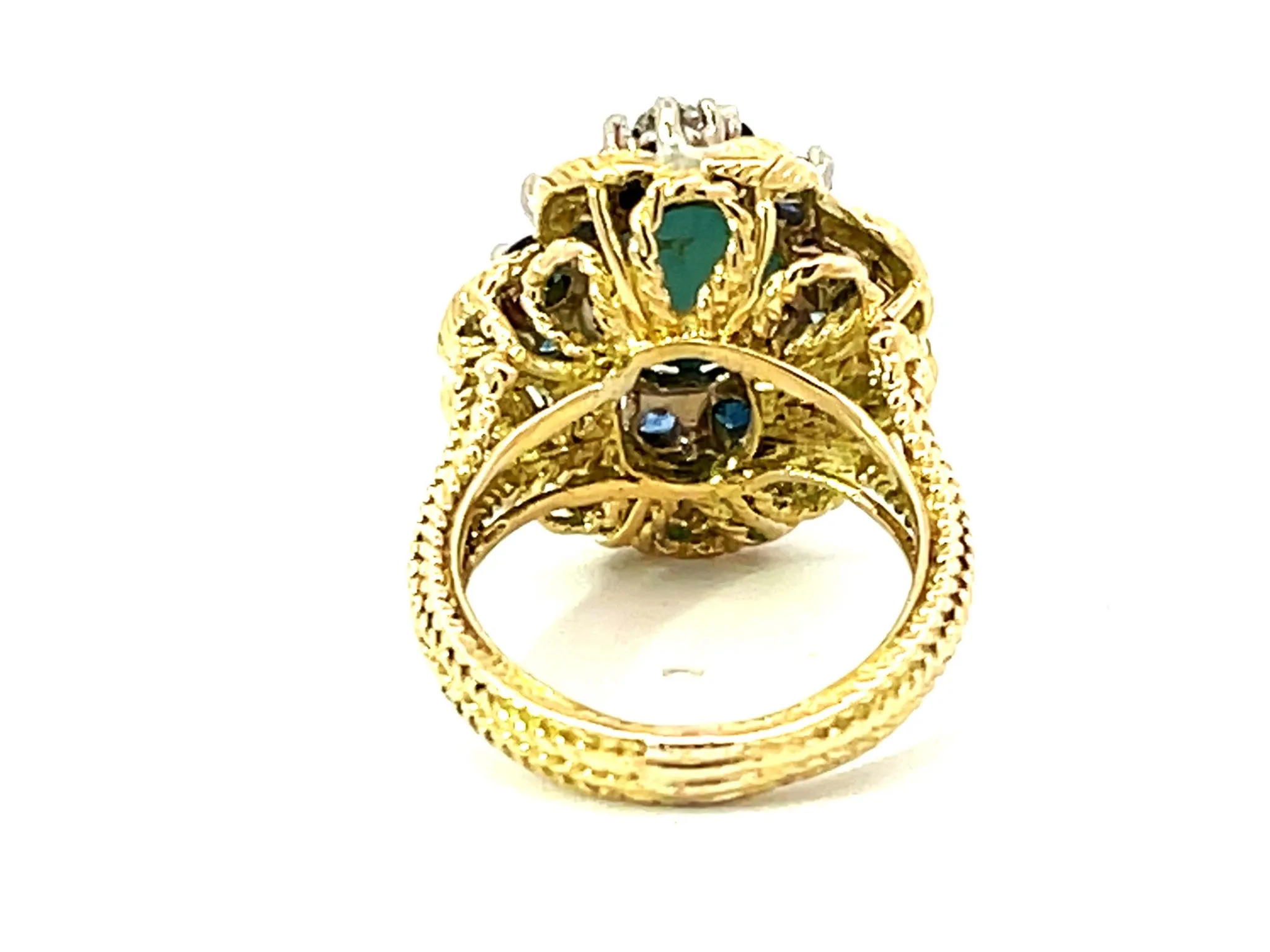 Vintage Turquoise Sapphire and Diamond Ring in 18k Yellow Gold