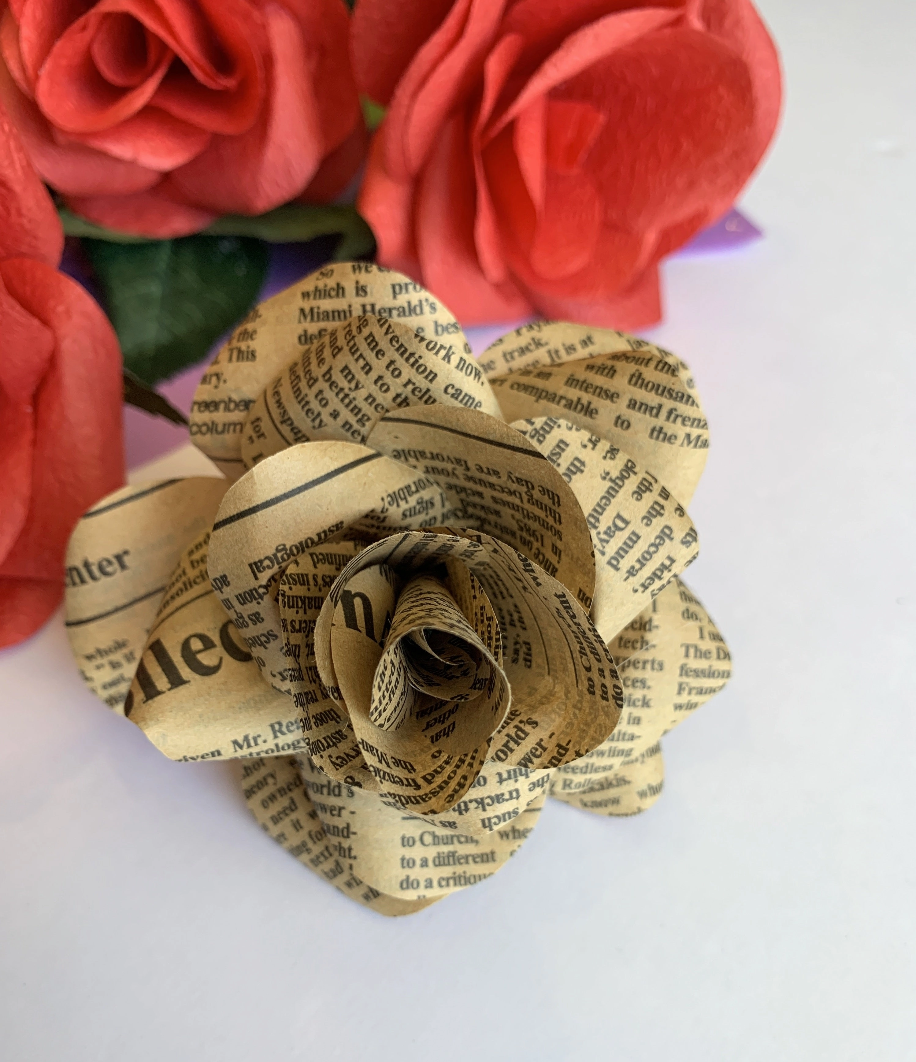 Vintage Paper Flower Stem / Buttonhole (made-to-order)