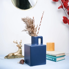 VON CASA Ceramic Blue Vase dried green plant  