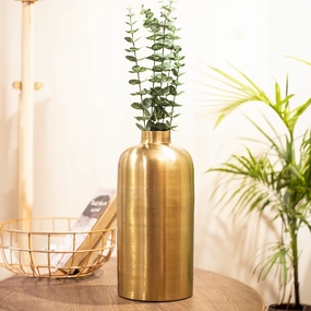 VON CASA Gold Cylindrical Flower Vase dried green plant  